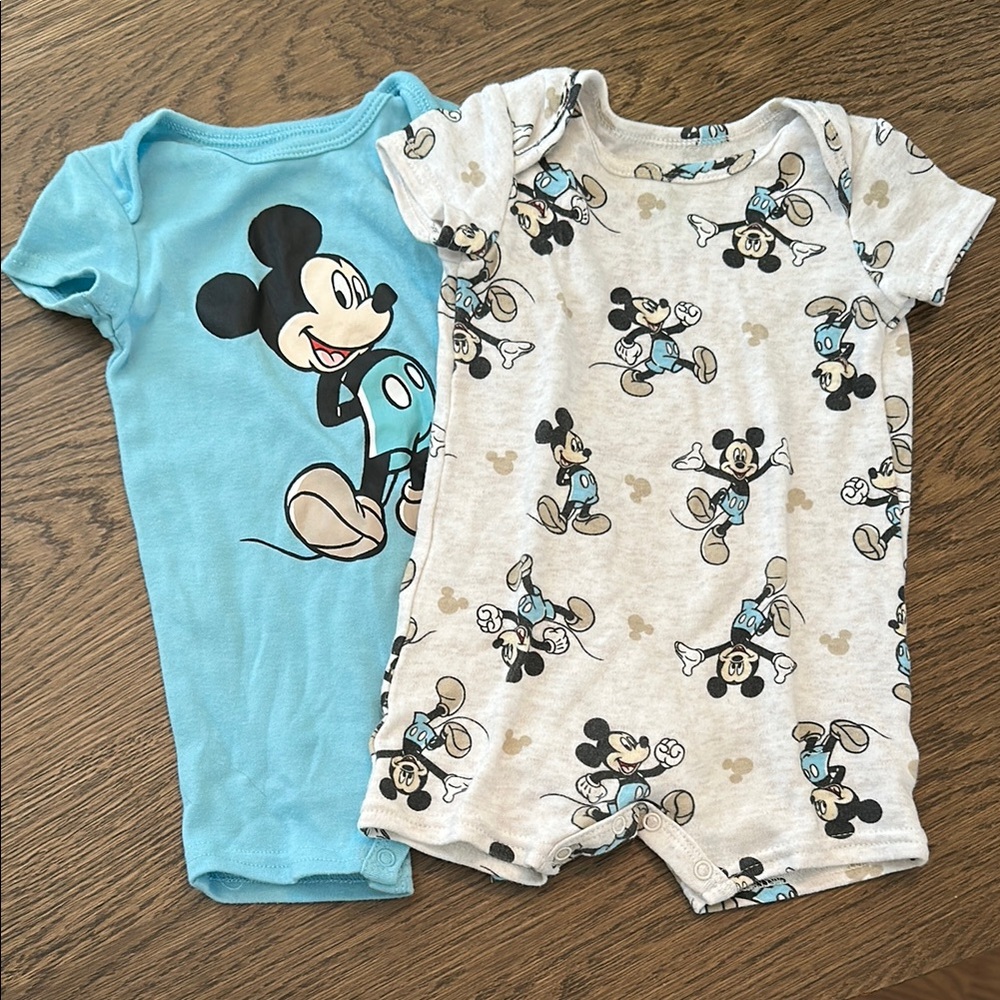 Disney Blue and Beige Mickey Mouse Short Style Onsie Set